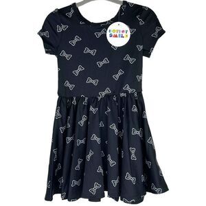 NEW Dot Dot Smile White Bow Black Cap Sleeve Dress 12-24M
